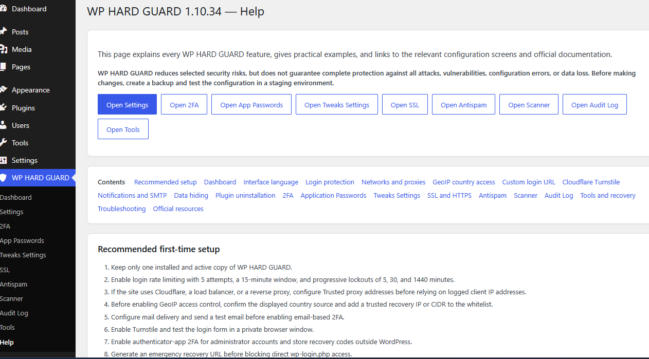 Hard Guard Security Help page